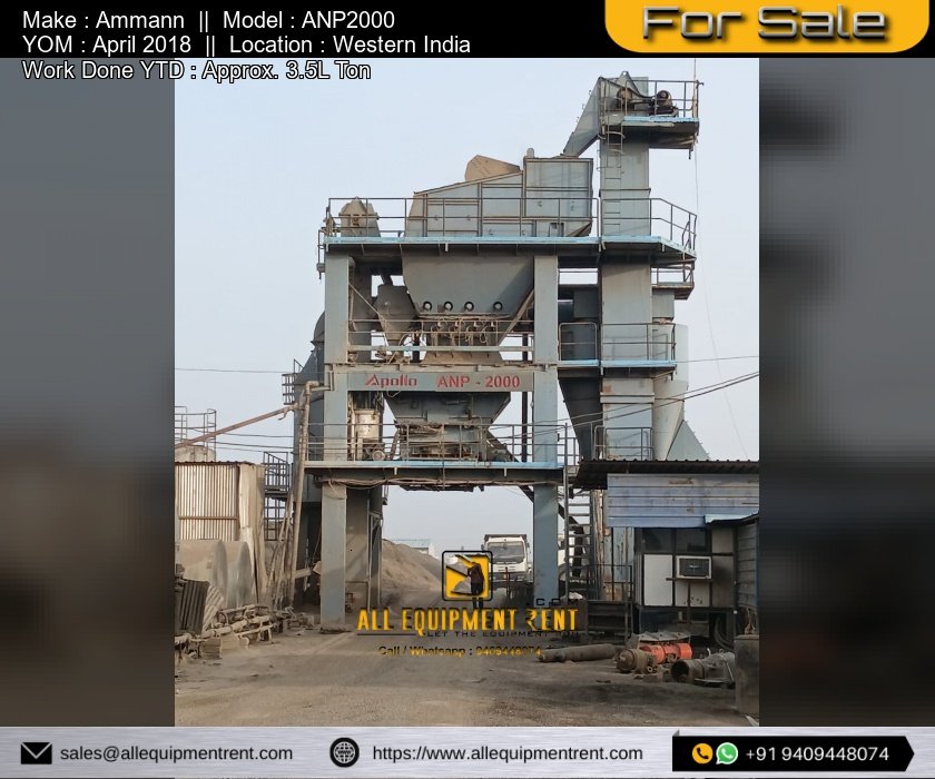160 TPH Class Ammann Asphalt Batch Mix Plant ANP2000 2018 Model Available for Sale in Western India with All Accessories