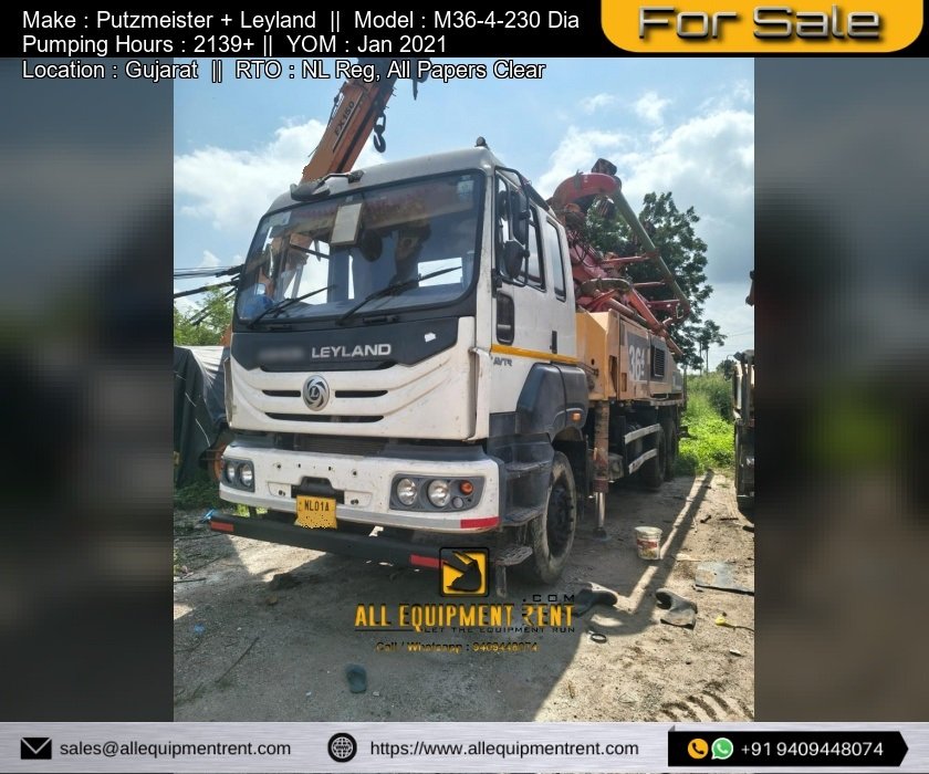 230 Dia 36m Class Used Mobile Boom Pump Putz M36 4 with Ashok Leyland Chassis NL reg 2021 Model For Sale