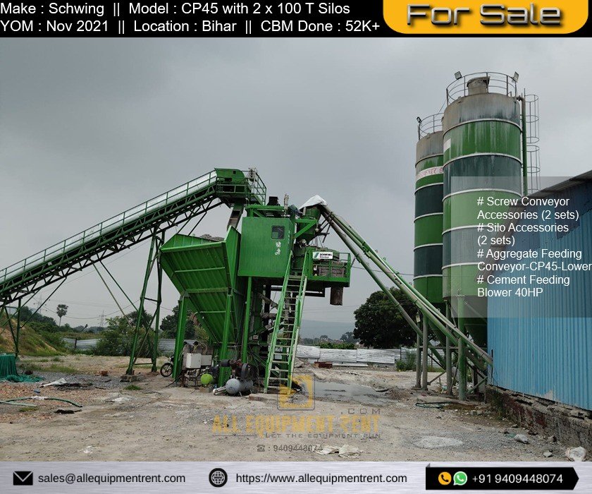 Very Less Used Schwing CP 45 Concrete Batching Plant for Sale in Bihar Nov 2021 Model with All Accessories