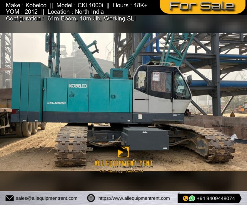 100 Ton Class Used Kobelco Crawler Crane CKL1000i 2012 Available for Sale