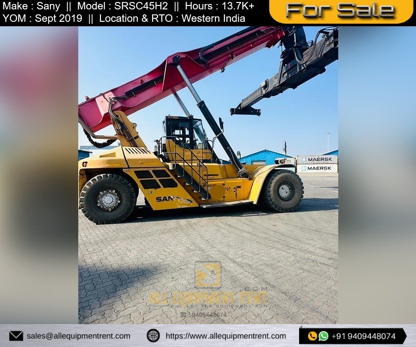 RTO Registered Used 45 Ton Class Sany Reach Stacker SRSC45H2 2019 Available for Sale in Western India