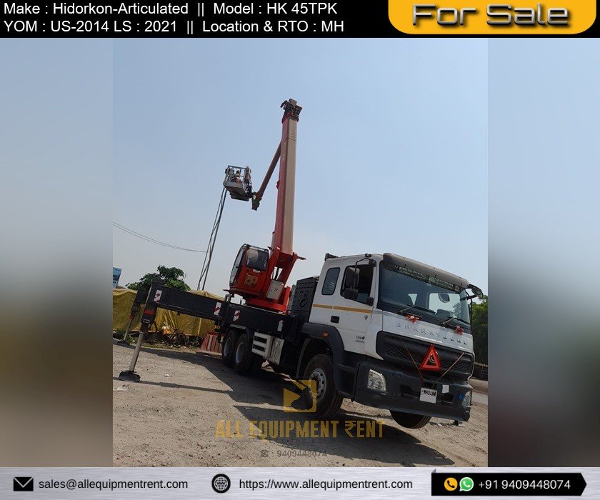 Used 45m Class Truck mounted Articulated Aerial Work Platform HiDROKON HK 45 TPK with MH Registered Bharat Benz Chassis Available for Sale
