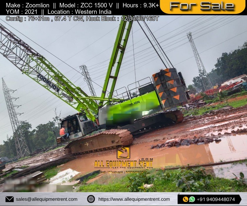 Used 150 Ton Class Zoomlion Crawler Crane ZCC1500V 2021 Availabel for Sale in Western India