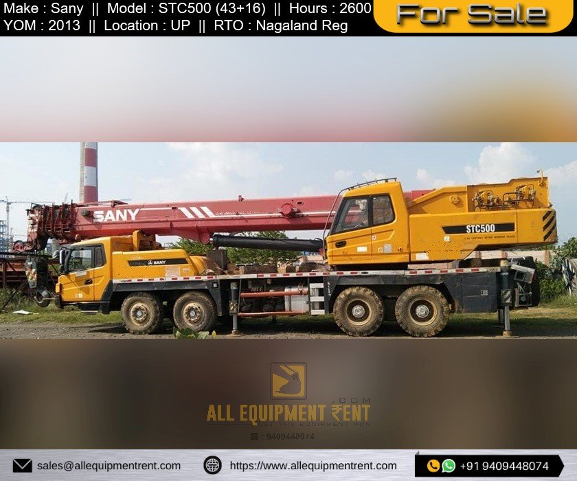 Used 50 Ton Class RTO Registered Sany Crane STC500 with 43m Boom and 16m Jib 2013 Model for Sale