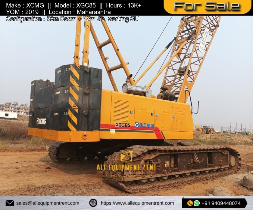 Used 85 Ton Class Crawler Crane XCMG XGC 85 2019 Available for Sale in Maharashtra Original OEM Sold Machine