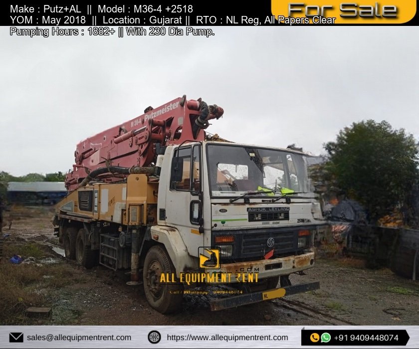 36m Class Used Mobile Boom Pump Putz M36 4 with Ashok Leyland Chassis NL reg For Sale