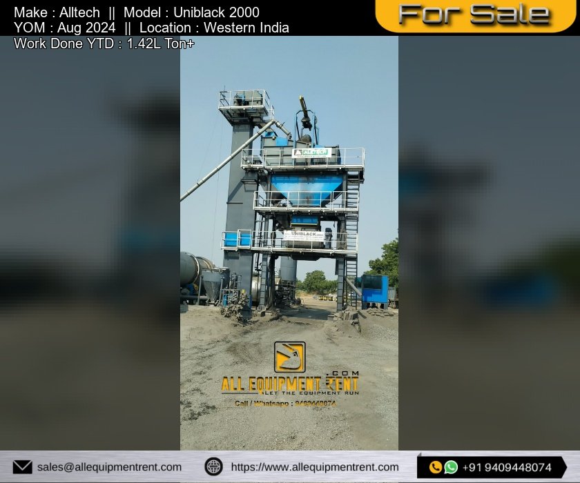 Alltech Uniblack 2000 Asphalt Batch Mix Plant Aug 2024 Available for Sale in Western India