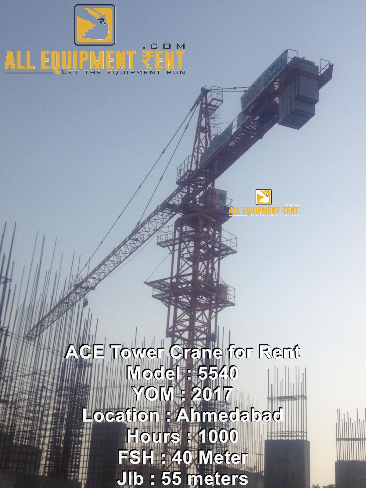 5 Ton Tower Crane ACE5540 YOM 2017 Available for Rent  In Gujarat